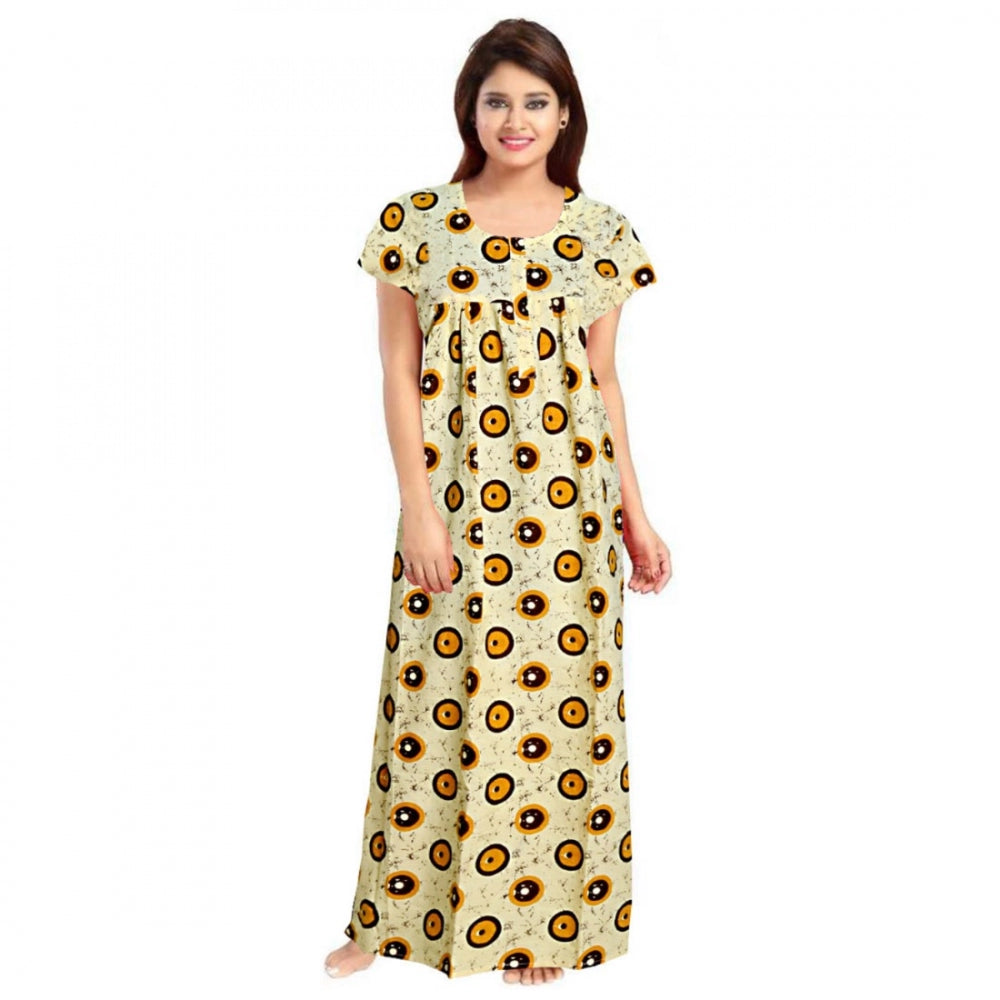 Generic Women's Cotton Printed Maxi Nighty (Off White) Main image