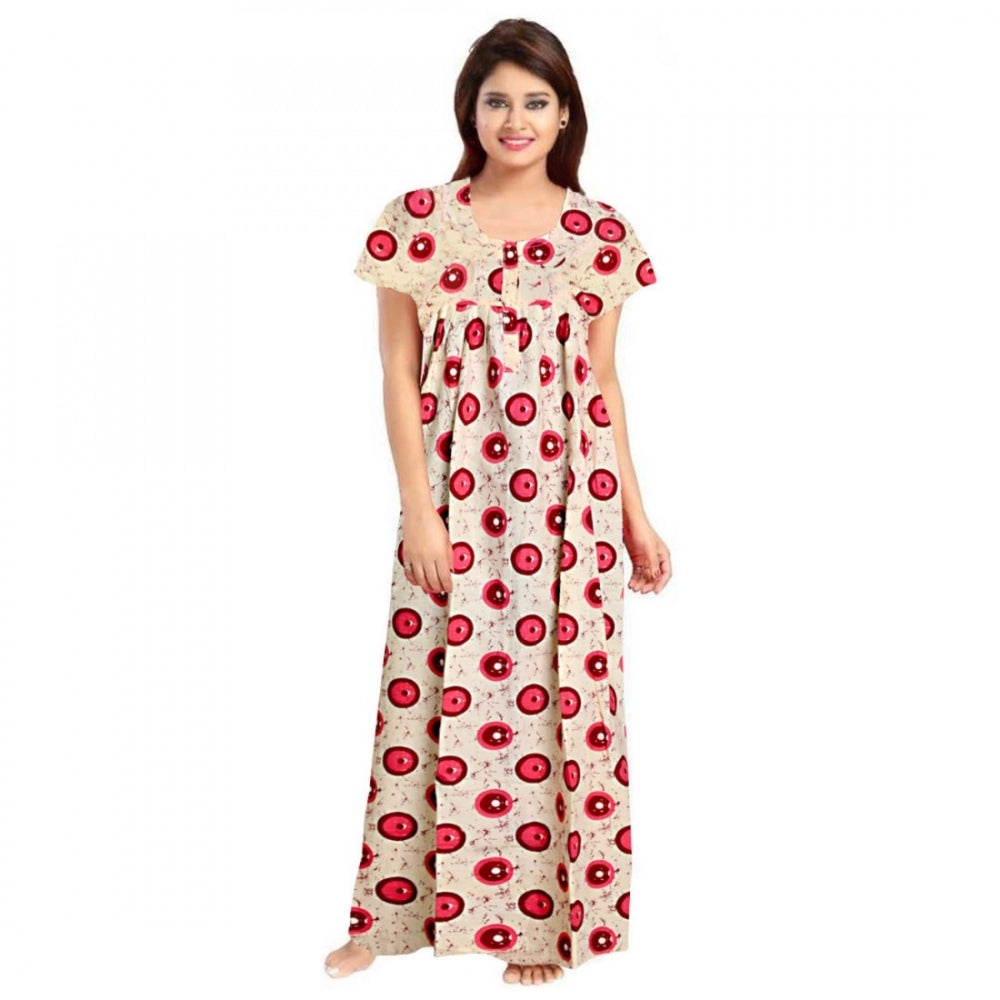 Generic Women's Cotton Printed Maxi Nighty (Red) Main image