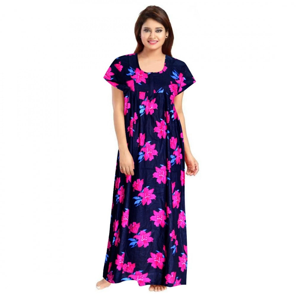 Generic Women's Cotton Printed Maxi Nighty (Pink) Secondary image