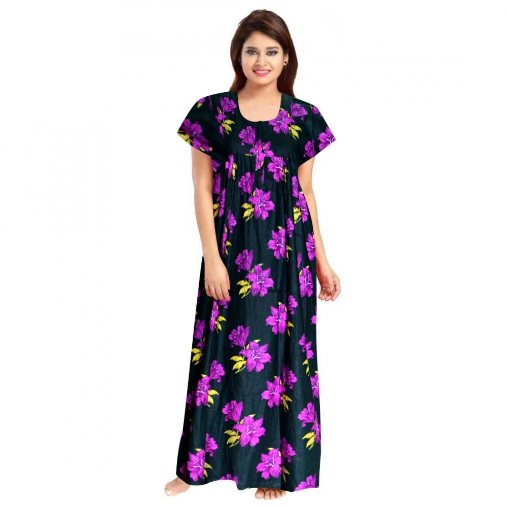 Generic Women's Cotton Printed Maxi Nighty (Pink) Main image