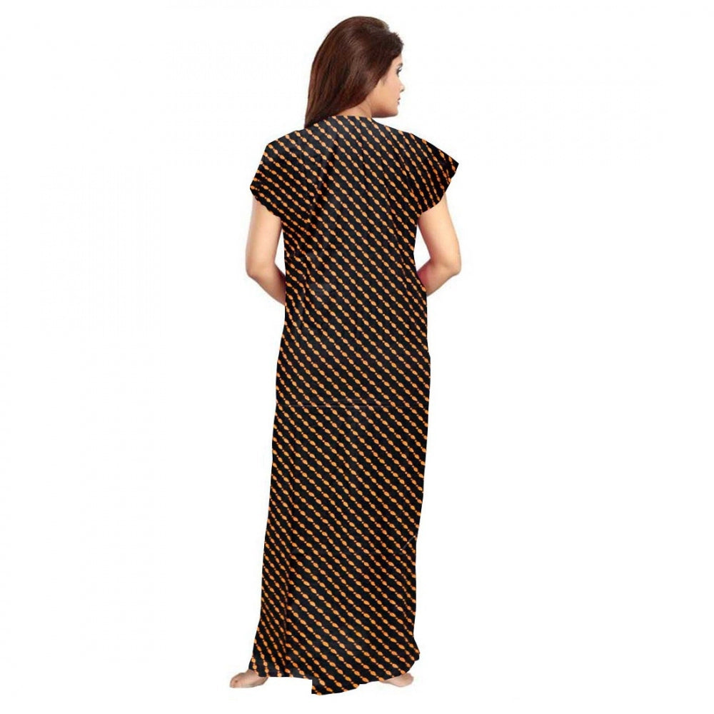 Generic Women's Cotton Printed Maxi Nighty (Brown) Secondary image