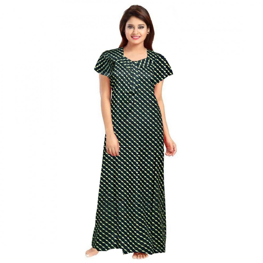 Generic Women's Cotton Printed Maxi Nighty (Green) Main image