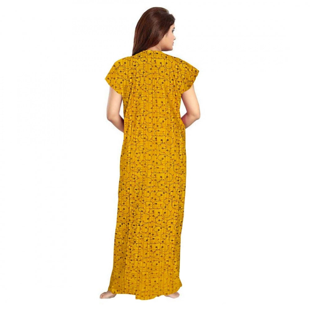 Generic Women's Cotton Printed Maxi Nighty (Yellow) Secondary image