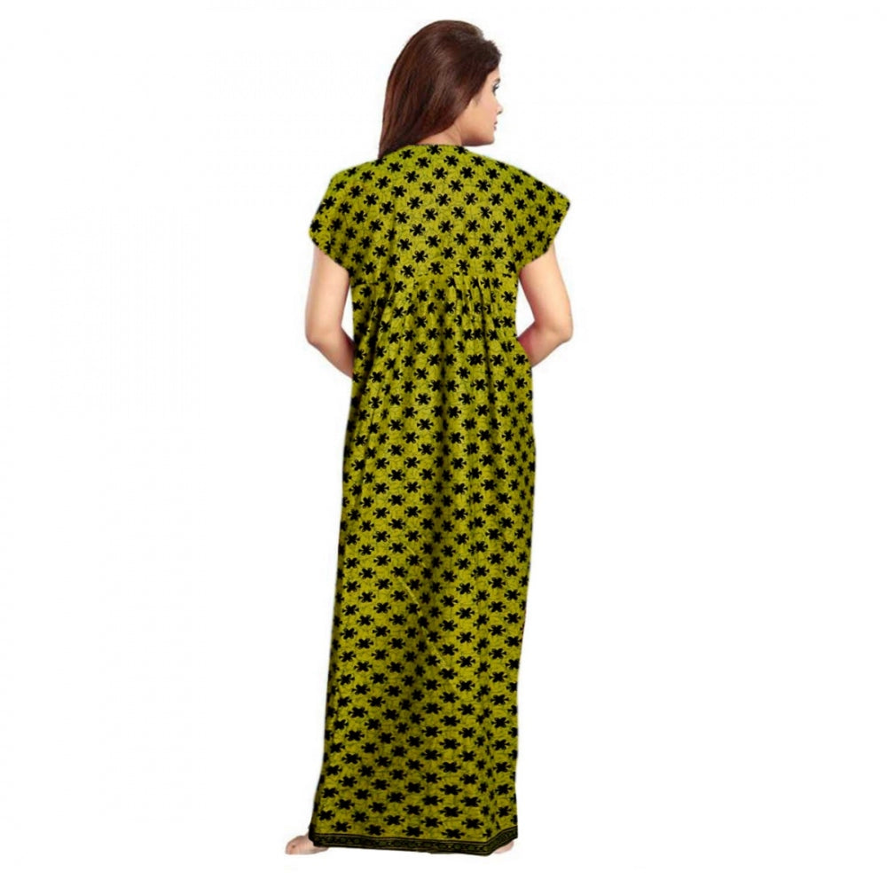 Generic Women's Cotton Printed Maxi Nighty (Green) Secondary image