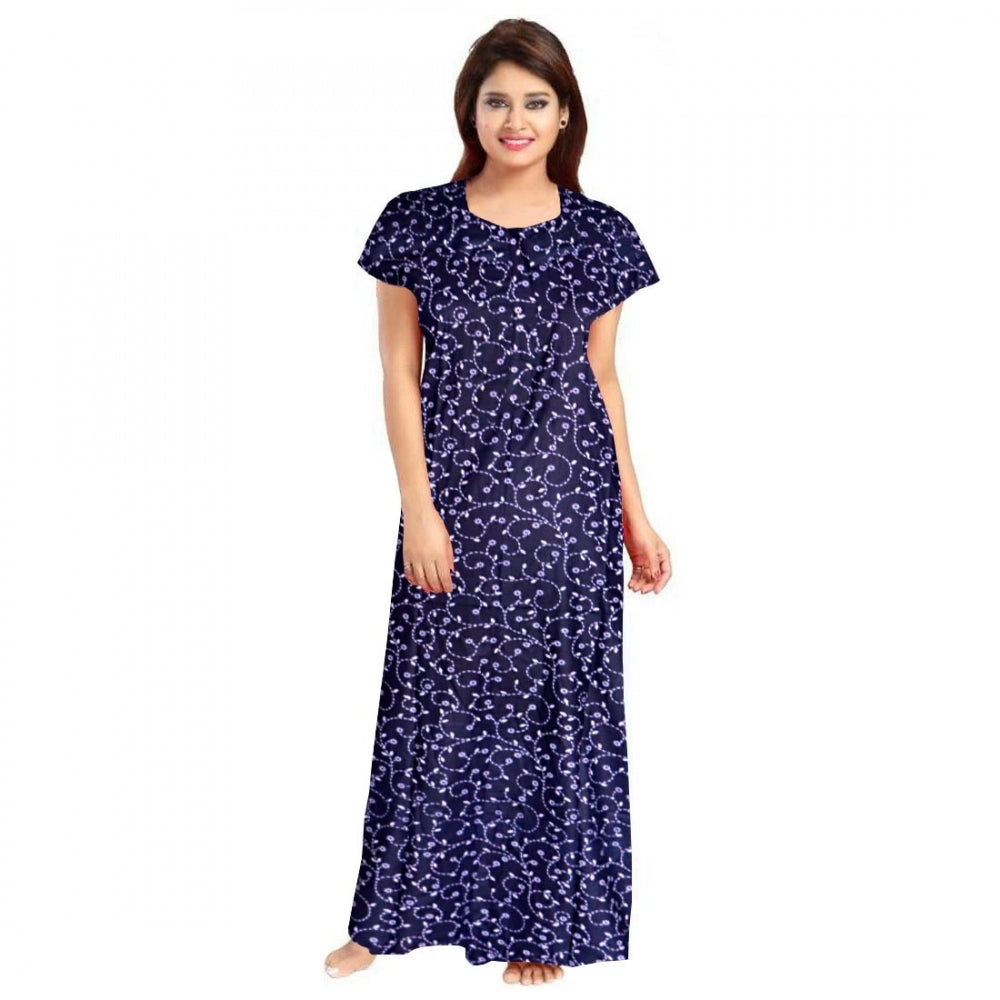 Generic Women's Cotton Printed Maxi Nighty (Blue) Main image