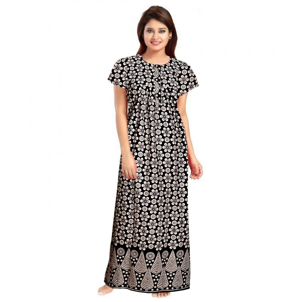 Generic Women's Cotton Printed Maxi Nighty (Black) Main image