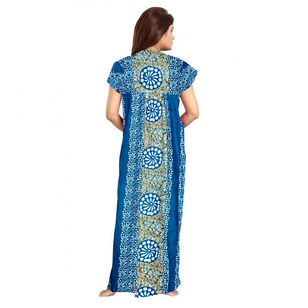 Generic Women's Cotton Printed Maxi Nighty (Blue) Secondary image