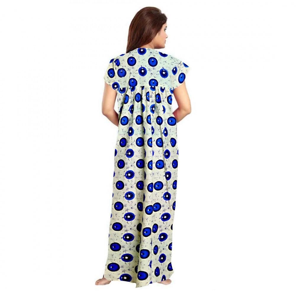 Generic Women's Cotton Printed Maxi Nighty (Off White) Secondary image