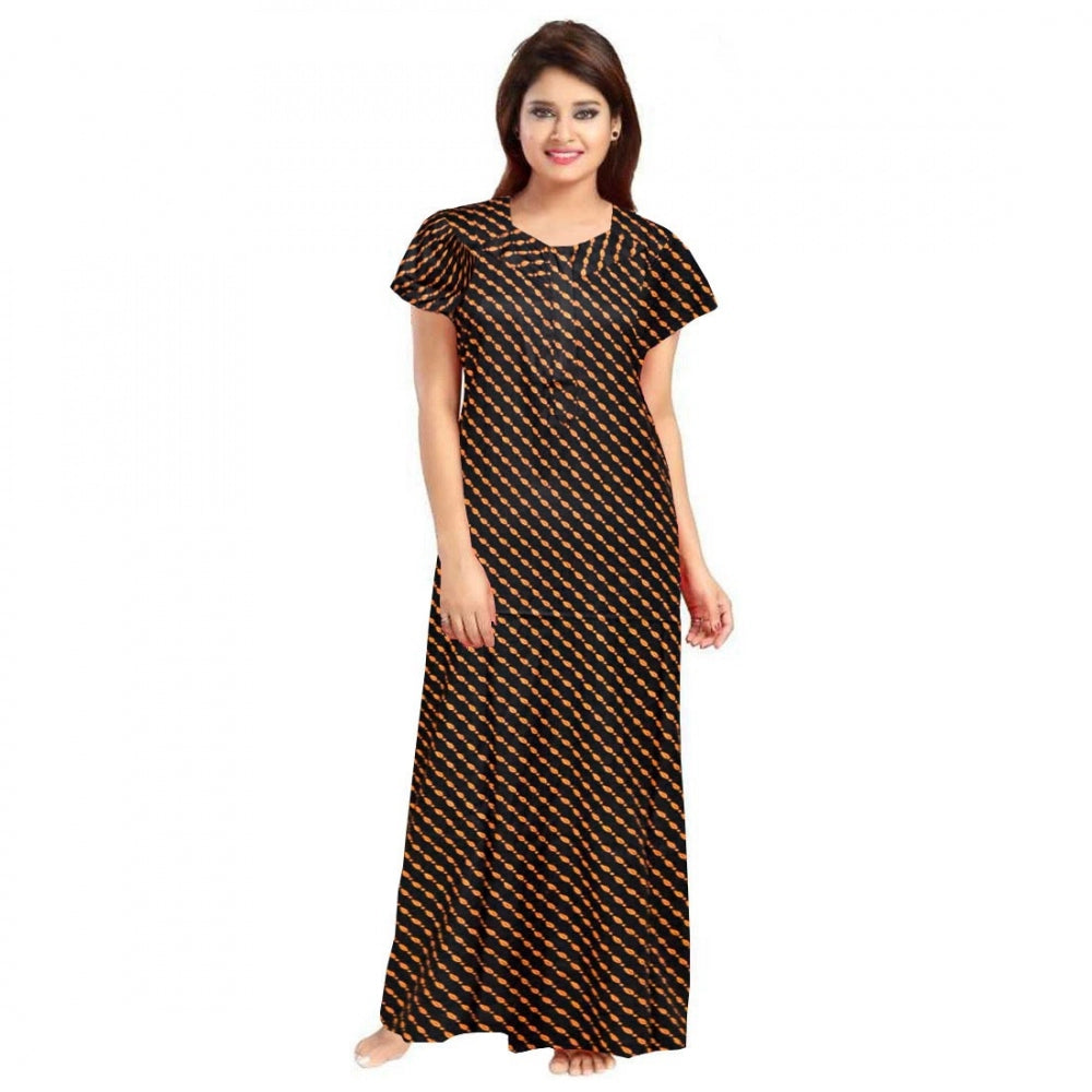 Generic Women's Cotton Printed Maxi Nighty (Brown) Main image