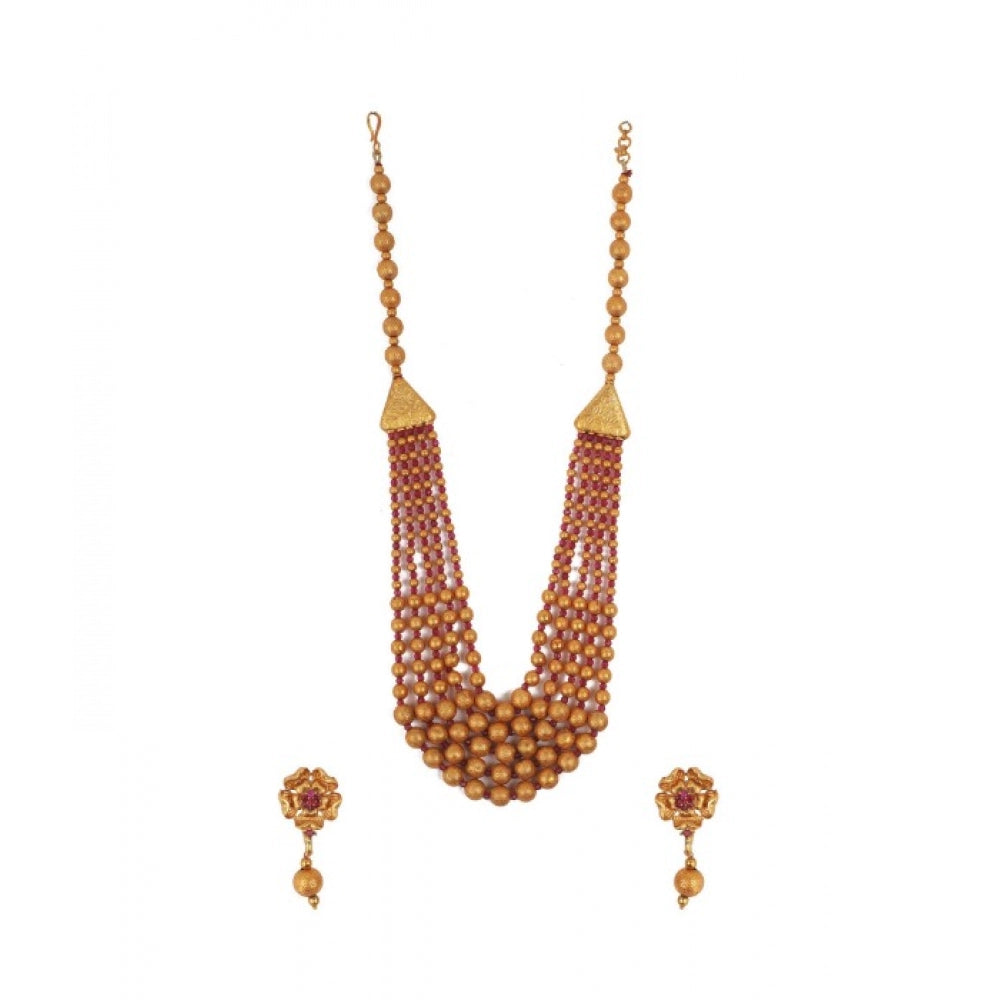 Generic Women's Ethnic Five Layer Brass Mala With Crystal For Women And Girls (Red, Free Size) Main image