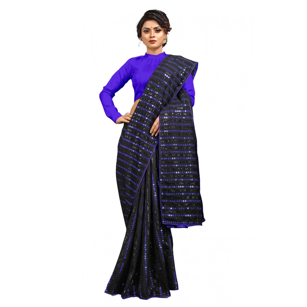 Generic Women's Vichitra Saree with Blouse (Blue, 5-6 Mtrs) Main image