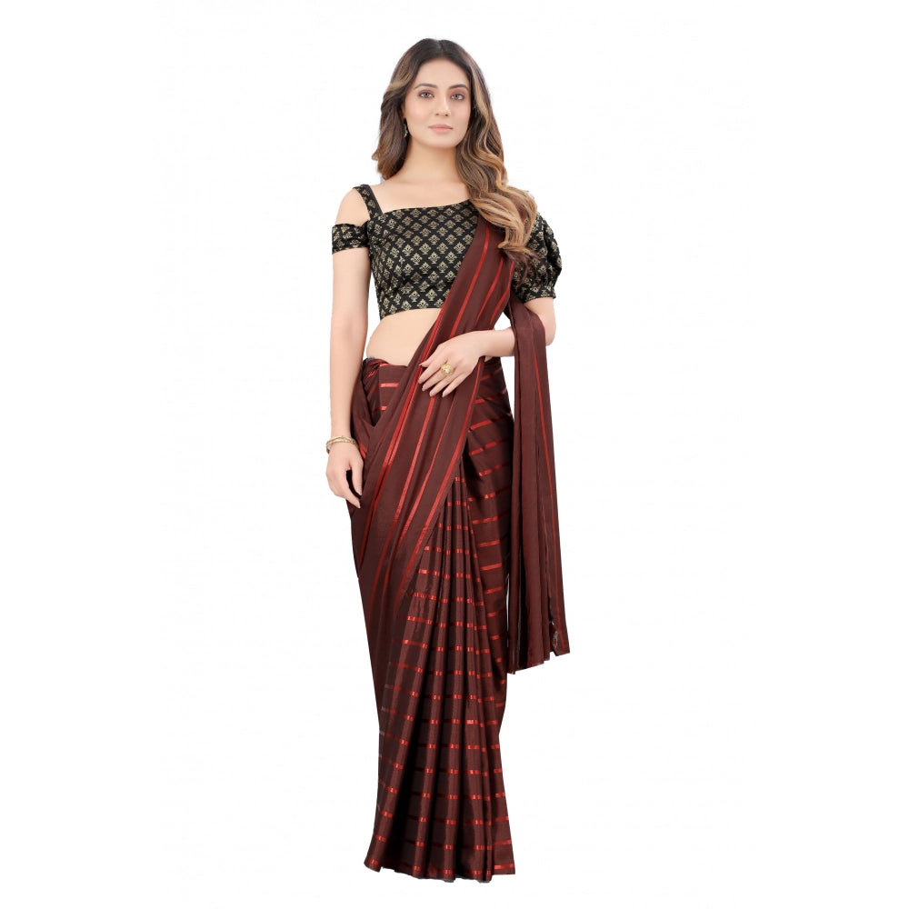 Generic Women's Satin Silk Saree with Blouse (Orange, 5-6 Mtrs) Main image