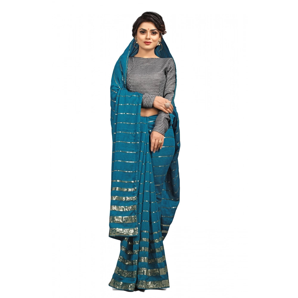 Generic Women's Vichitra Saree with Blouse (Rama, 5-6 Mtrs) Main image
