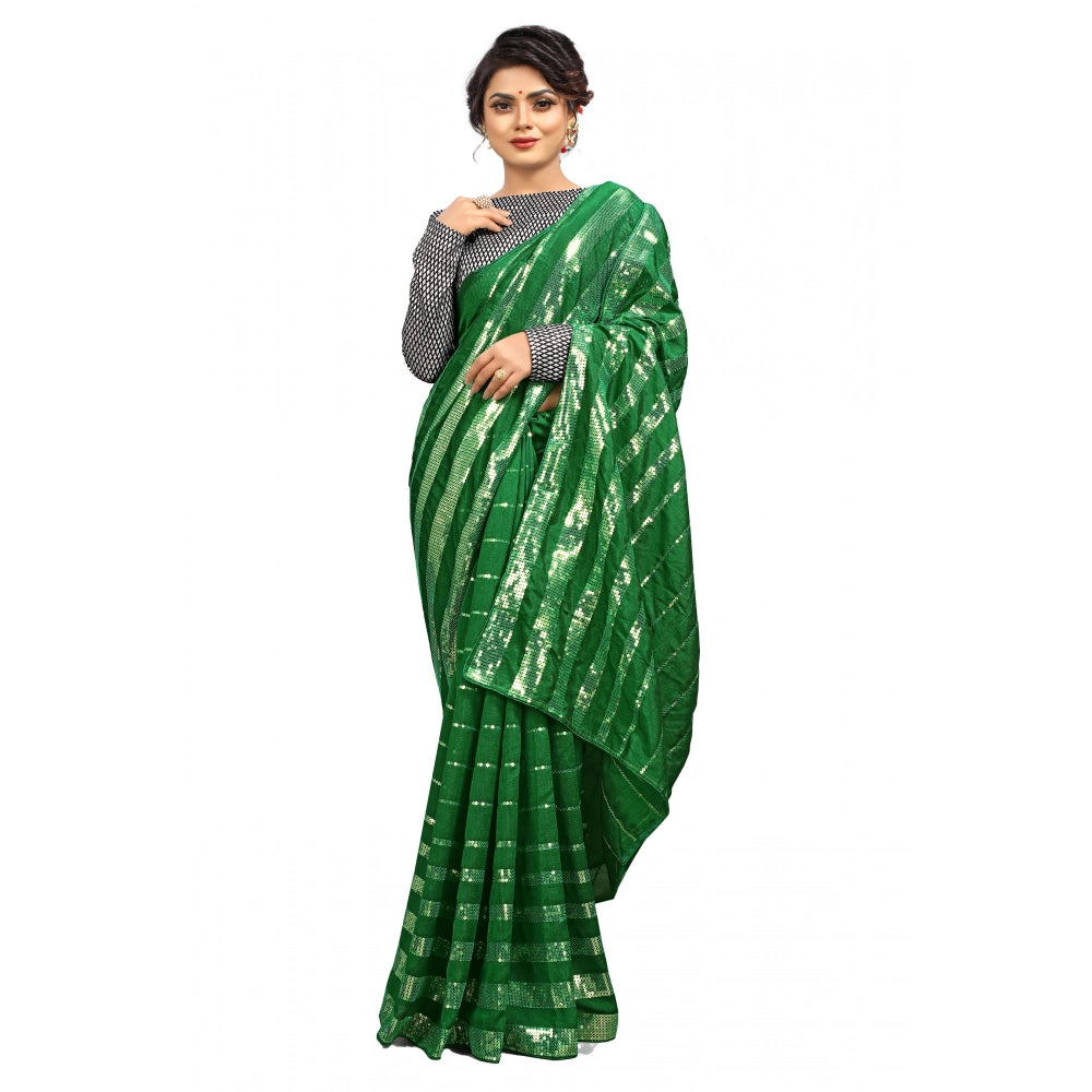 Generic Women's Vichitra Saree with Blouse (Green, 5-6 Mtrs) Main image