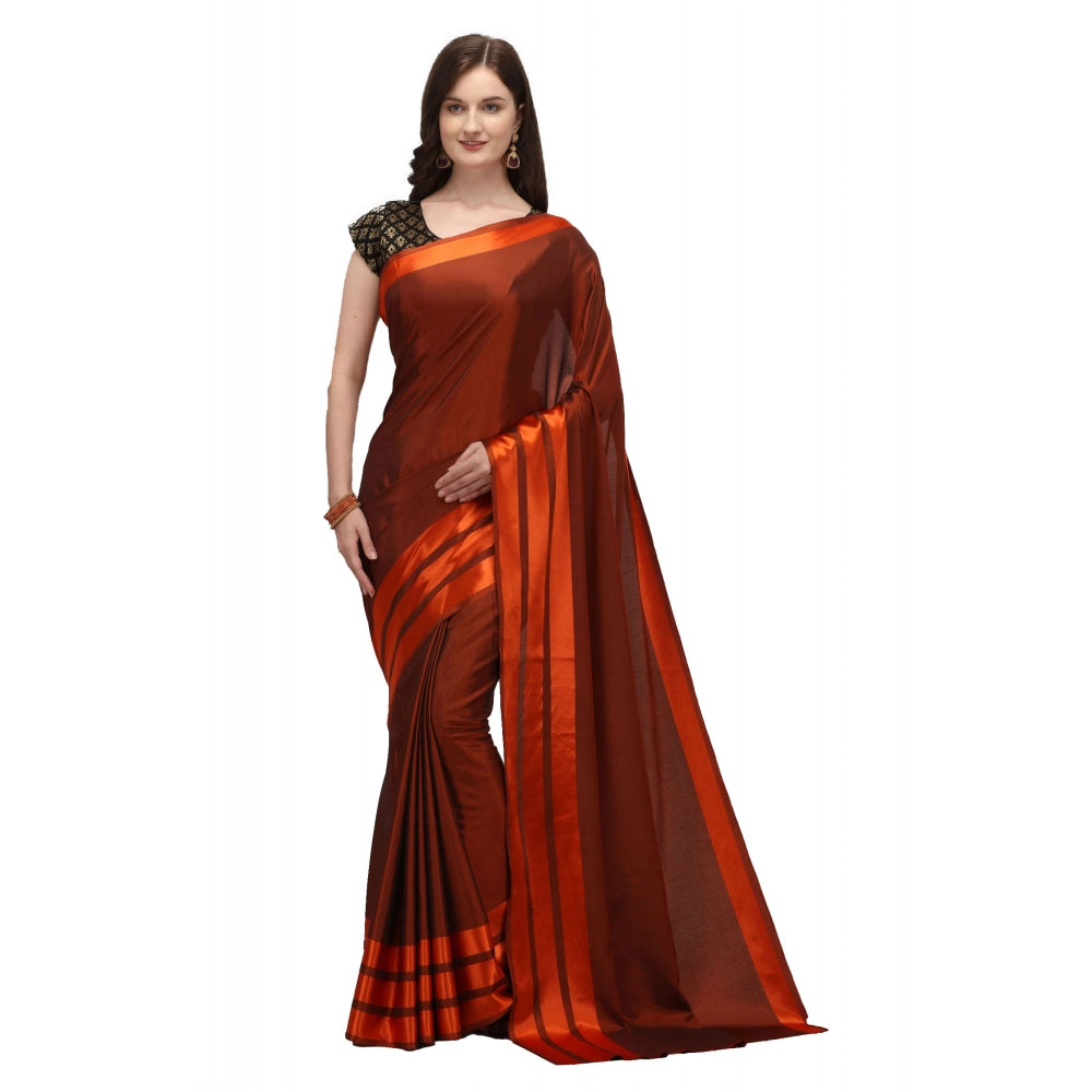 Generic Women's Satin Silk Saree with Blouse (Orange, 5-6 Mtrs) Main image