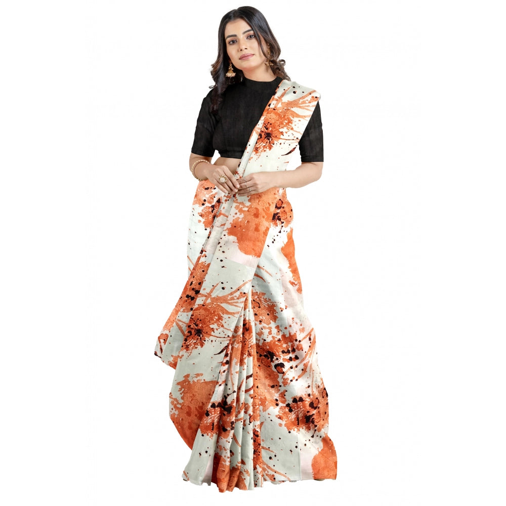 Generic Women's Joya Silk Saree with Blouse (Orange, 5-6 Mtrs) Main image