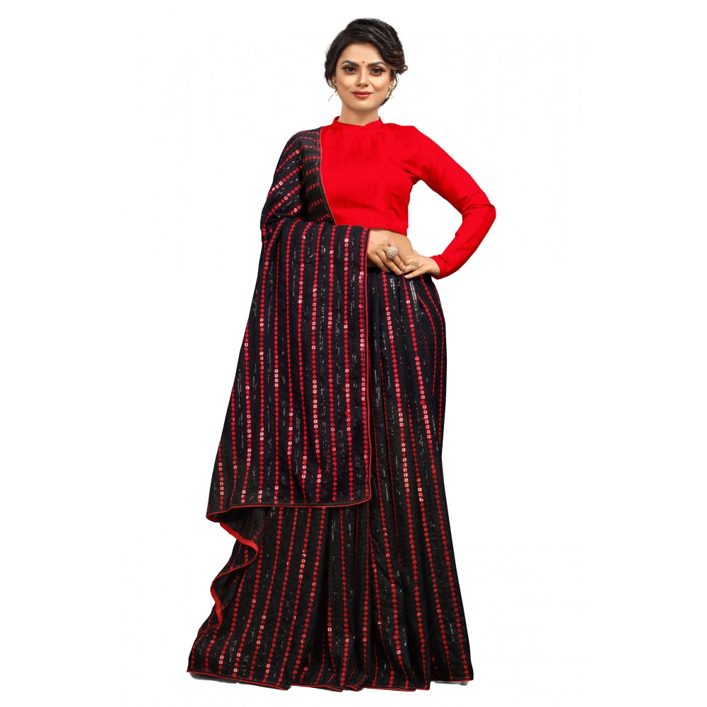 Generic Women's Vichitra Saree with Blouse (Red, 5-6 Mtrs) Main image