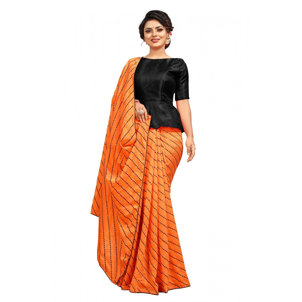 Generic Women's Vichitra Saree with Blouse (Orange, 5-6 Mtrs) Main image