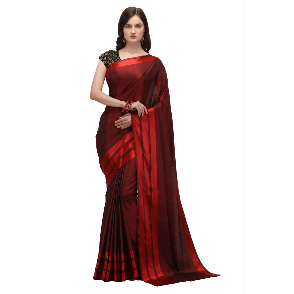 Generic Women's Satin Silk Saree with Blouse (Red, 5-6 Mtrs) Main image