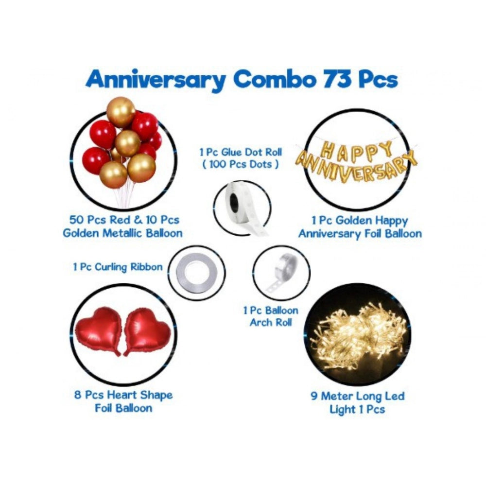 Generic Red And Golden Happy Anniversary Decorations Set Of Metallic Balloons (Multicolor) Secondary image