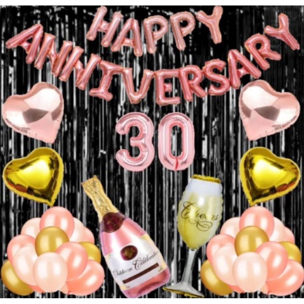 Generic 30Th Anniversary Rose Gold Foil Balloons With Happy Decoration Items Set (Rose Gold) Main image