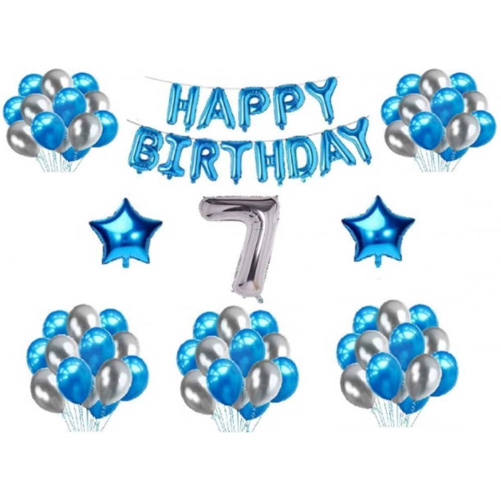 Generic 7Th Happy Birthday Decoration Combo With Foil And Star Balloons (Blue, Silver) Main image