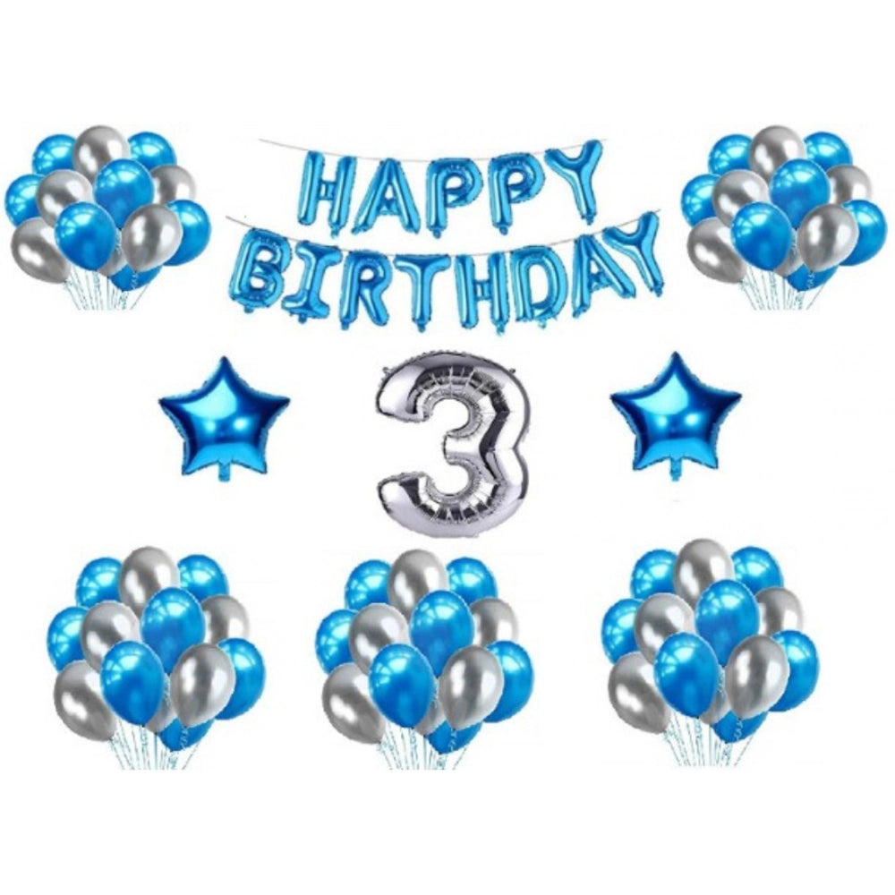 Generic 3Rd Happy Birthday Decoration Combo With Foil And Star Balloons (Blue, Silver) Main image