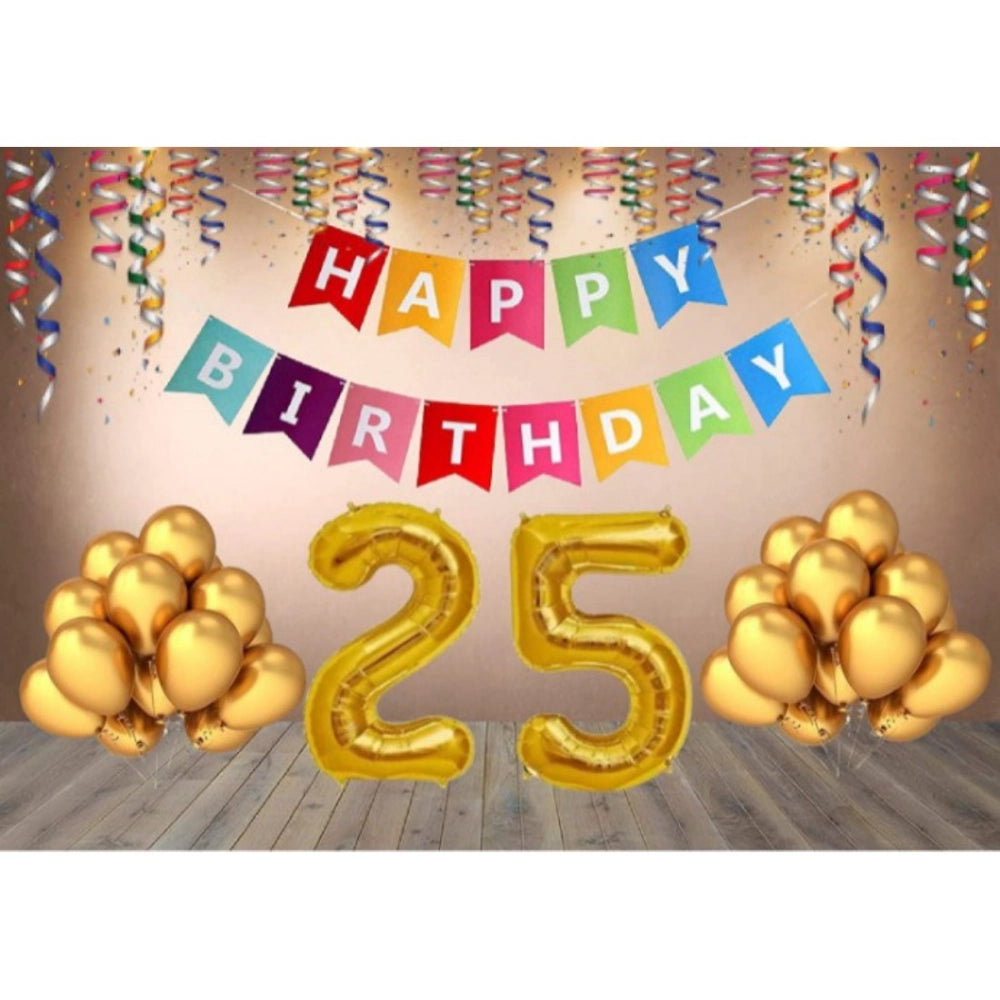 Generic 25Th Happy Birthday Decoration Combo With Multi Color Banner (Golden) Main image