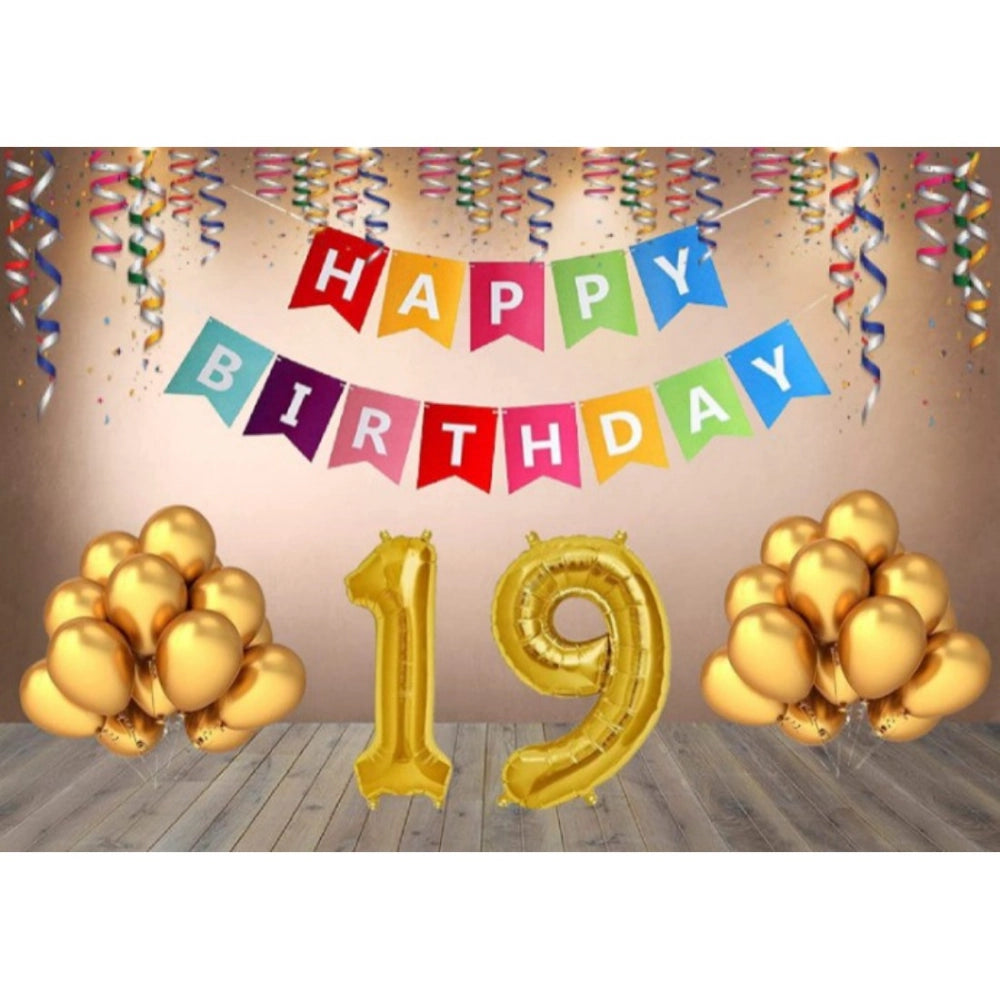 Generic 19Th Happy Birthday Decoration Combo With Multi Color Banner (Multicolor) Main image