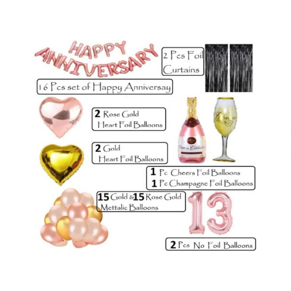 Generic 13Th Anniversary Rose Gold Foil Balloons With Happy Decoration Items Set (Rose Gold) Secondary image