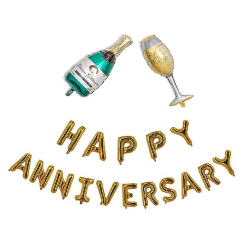 Generic Happy Anniversary Alphabet Foil Balloon Combo With Bottle And Cheersglass Balloons (Multicolor) Main image