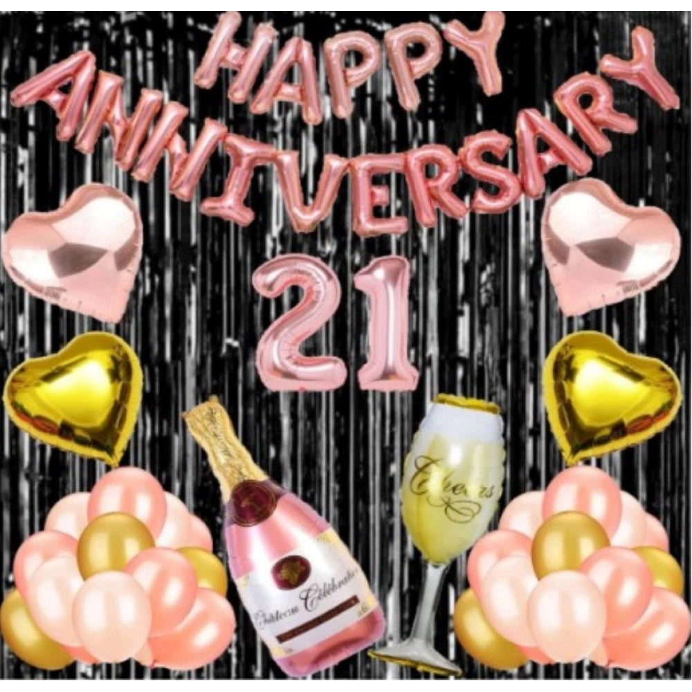 Generic 21St Anniversary Rose Gold Foil Balloons With Happy Decoration Items Set (Rose Gold) Main image