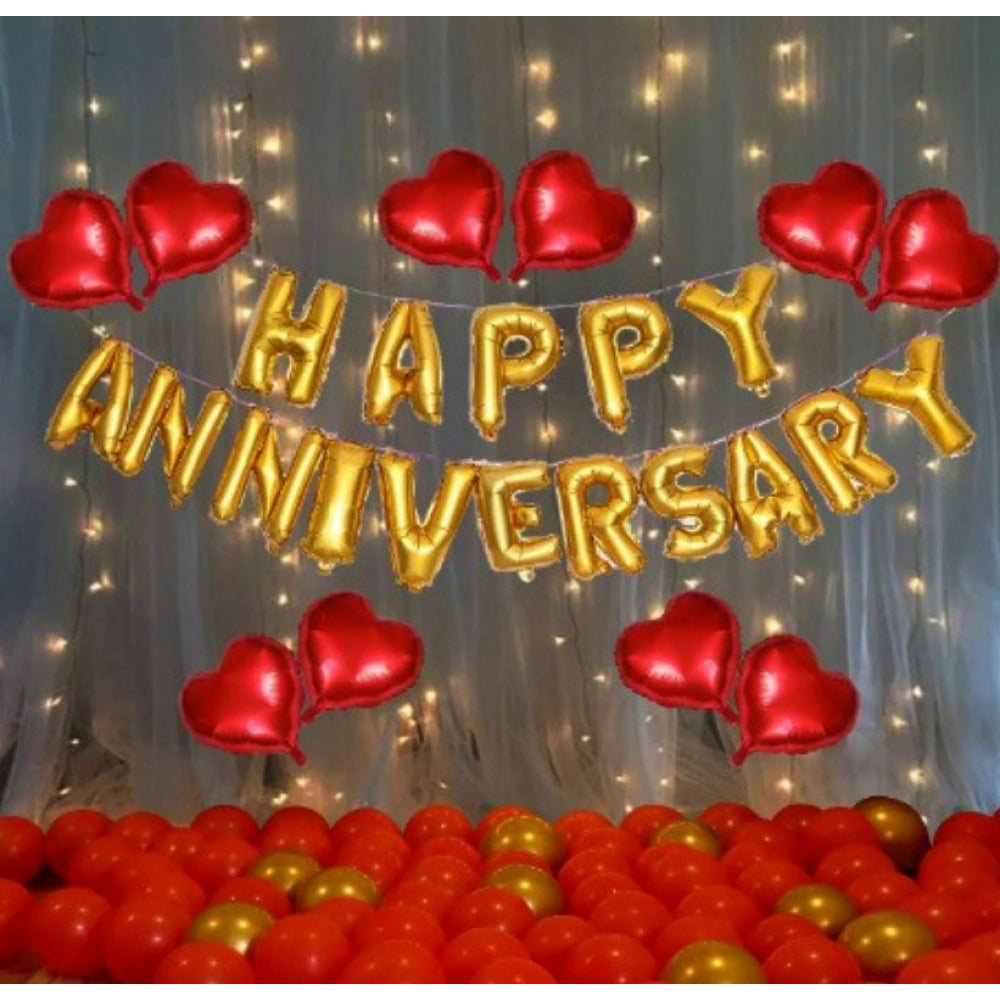 Generic Red And Golden Happy Anniversary Decorations Set Of Metallic Balloons (Multicolor) Main image