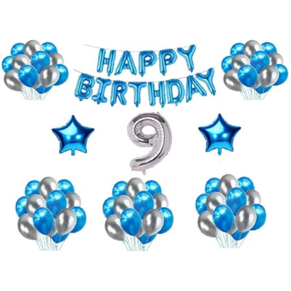 Generic 9Th Happy Birthday Decoration Combo With Foil And Star Balloons (Blue, Silver) Main image