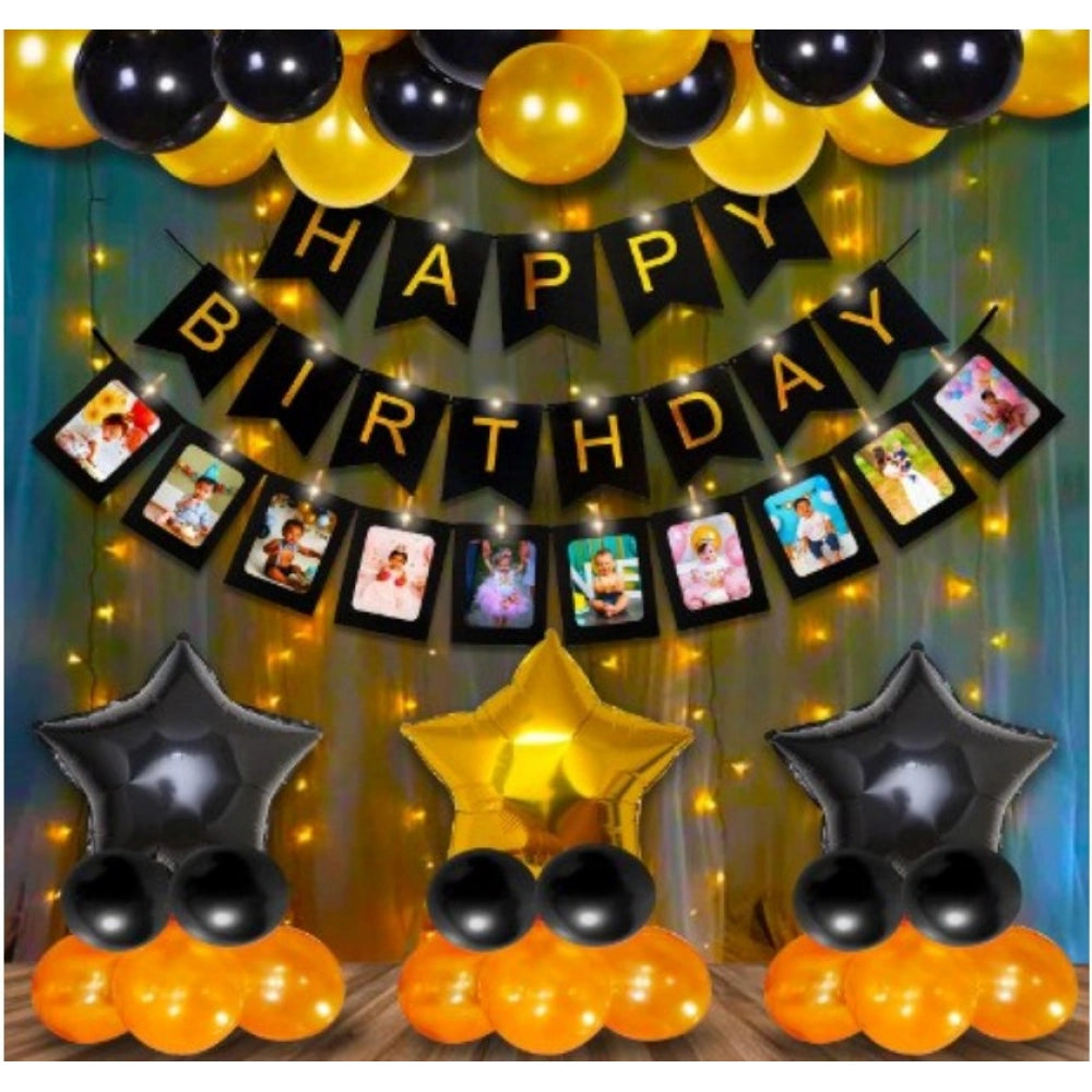 Generic Happy Birthday Decoration Combo Of Foil Curtain, Banner And Balloons (Multicolor) Main image