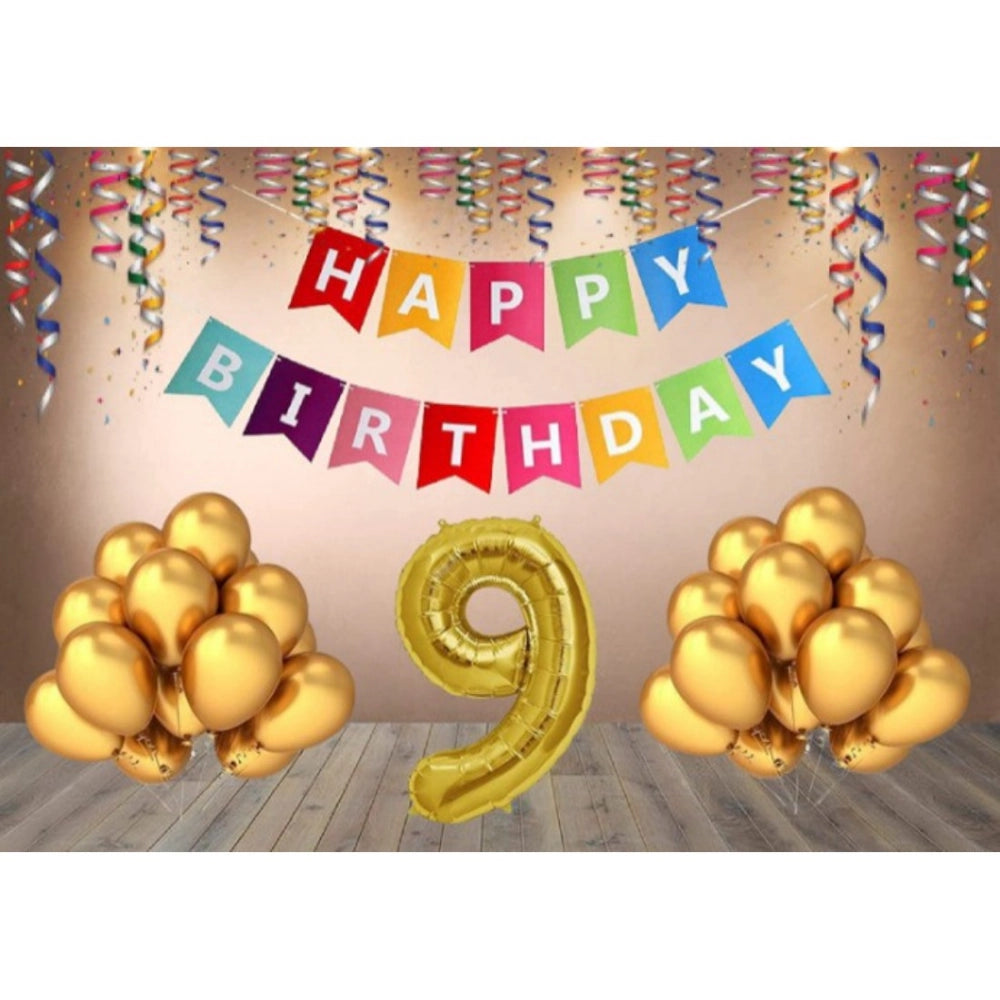 Generic 9Th Happy Birthday Decoration Combo With Multi Color Banner (Multicolor) Main image