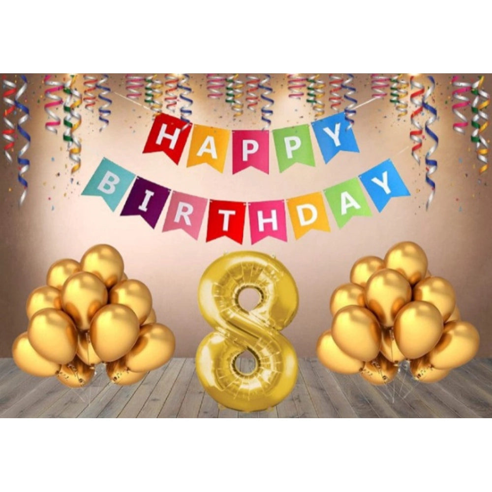 Generic 8Th Happy Birthday Decoration Combo With Multi Color Banner (Multicolor) Main image