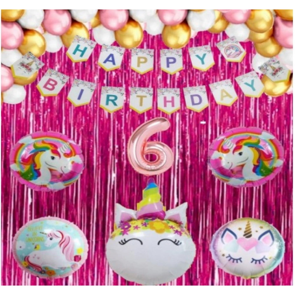 Generic 6Th Happy Birthday Decoration Combo With Unicorn Foil Balloon (Pink) Main image