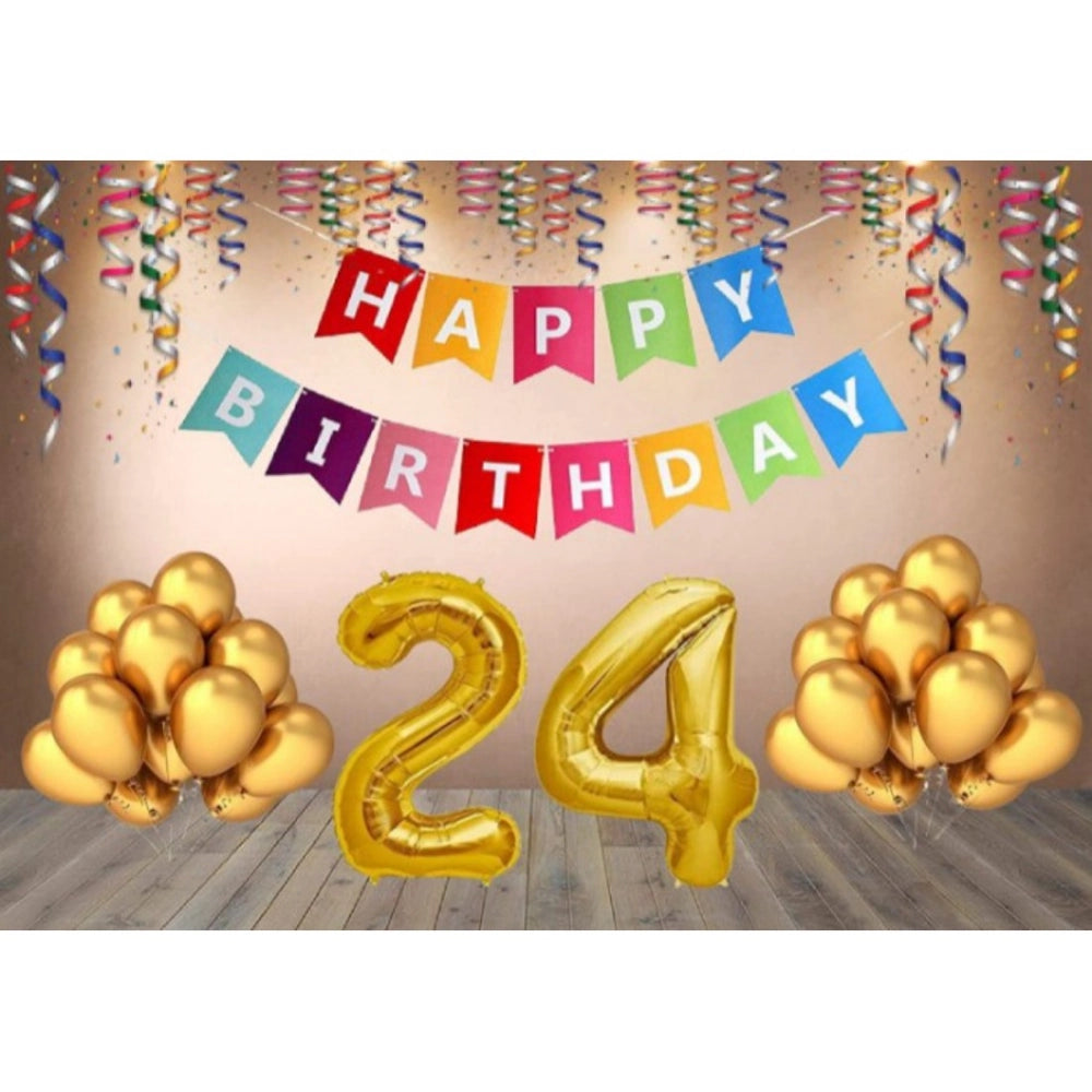 Generic 24Th Happy Birthday Decoration Combo With Multi Color Banner (Golden) Main image