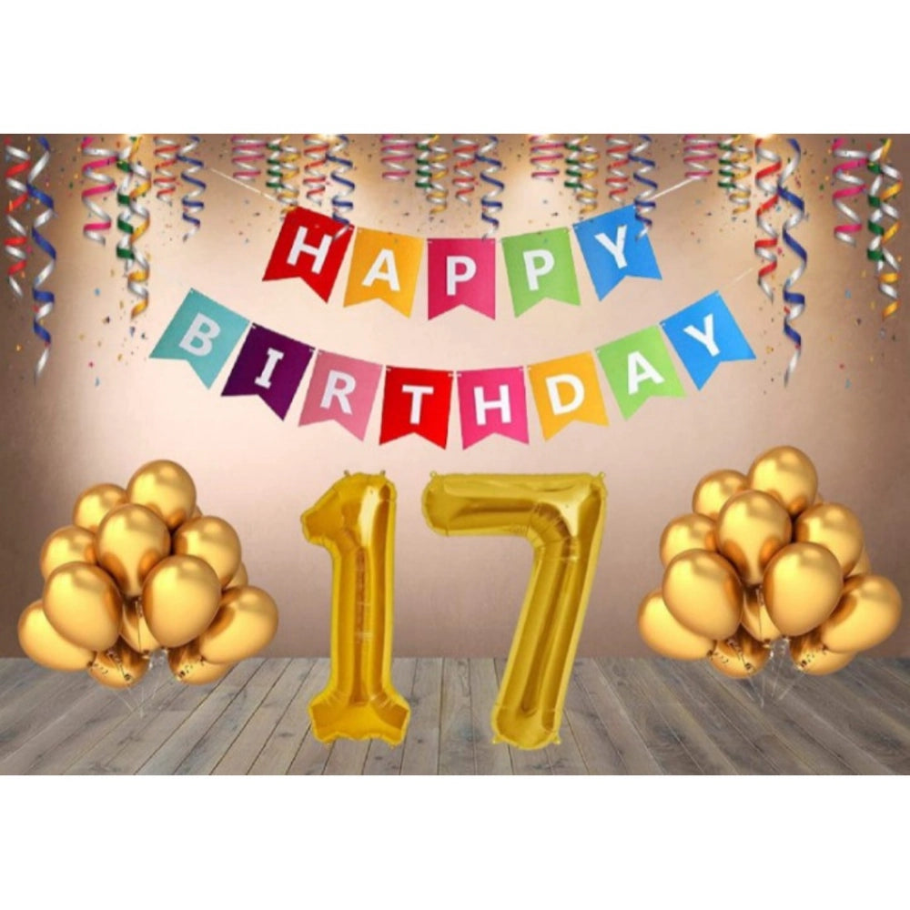 Generic 17Th Happy Birthday Decoration Combo With Multi Color Banner (Multicolor) Main image