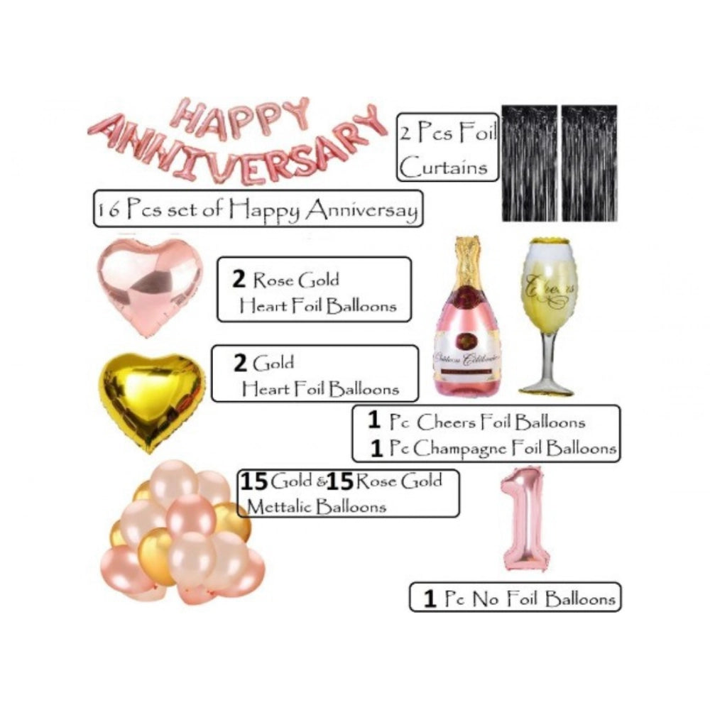 Generic 1St Anniversary Rose Gold Foil Balloons With Happy Decoration Items Set (Multicolor) Secondary image