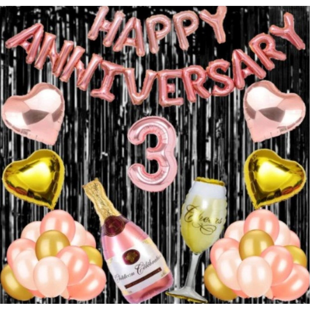 Generic 3Rd Anniversary Rose Gold Foil Balloons With Happy Decoration Items Set (Rose Gold) Main image