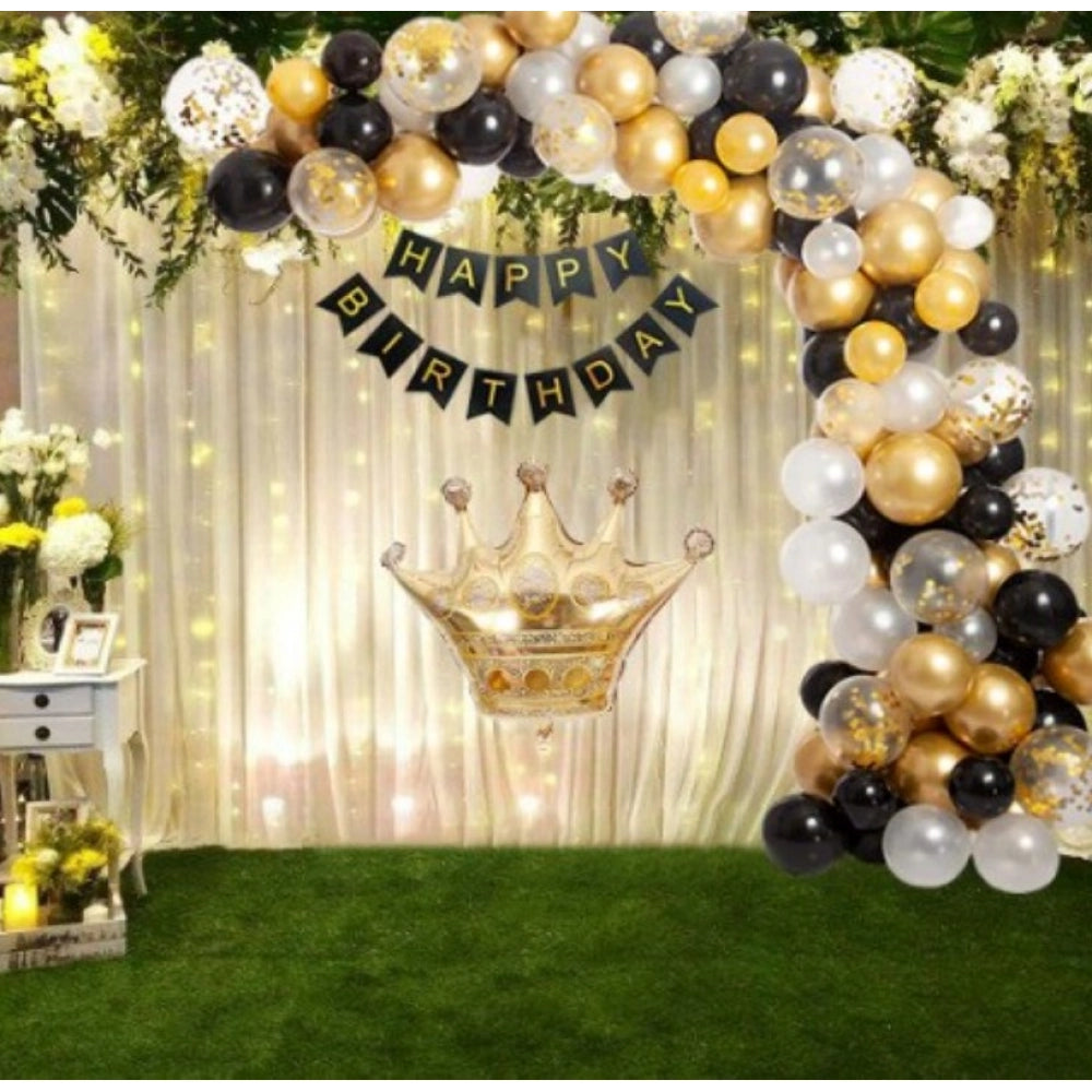 Generic Black Gold Birthday Party Decoration Set Of Banner And Balloons (Multicolor) Main image