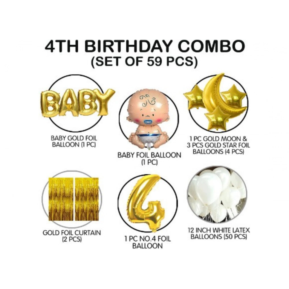Generic 4Th Birthday Decoration Combo Of No 4 Balloons, Foil And Metallic Balloons (Golden) Secondary image