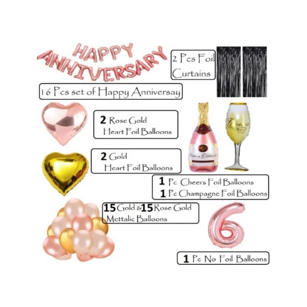 Generic 6Th Anniversary Rose Gold Foil Balloons With Happy Decoration Items Set (Rose Gold) Secondary image