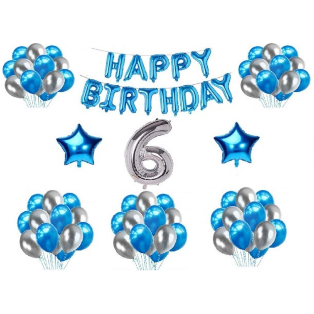 Generic 6Th Happy Birthday Decoration Combo With Foil And Star Balloons (Blue, Silver) Main image
