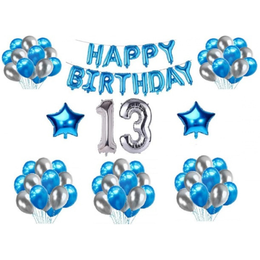 Generic 13Th Happy Birthday Decoration Combo With Foil And Star Balloons (Blue, Silver) Main image