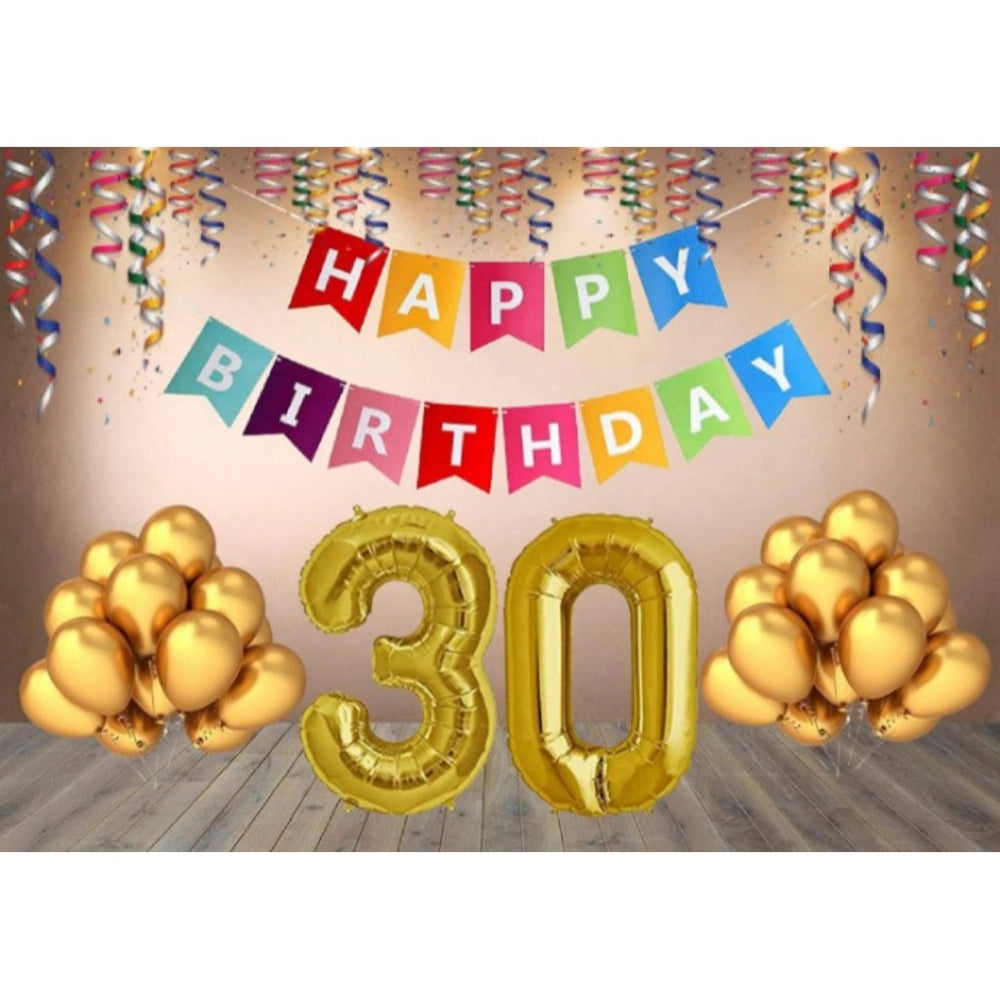 Generic 30Th Happy Birthday Decoration Combo With Multi Color Banner (Golden) Main image