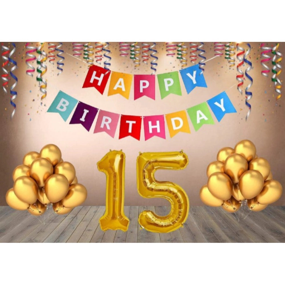 Generic 15Th Happy Birthday Decoration Combo With Multi Color Banner (Multicolor) Main image