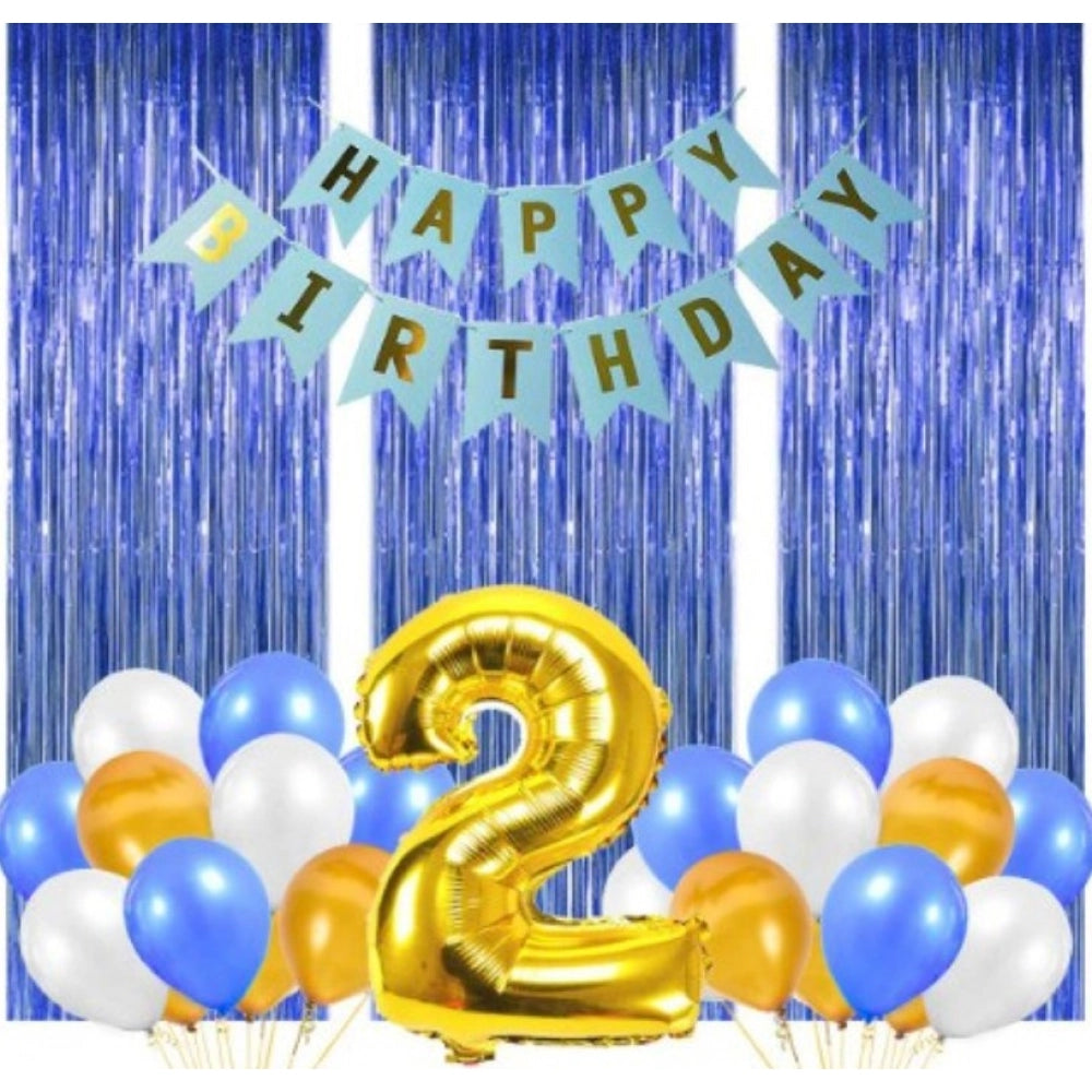 Generic 2Nd Birthday Decoration Combo Of No 2 Foil Balloons, Banner, Balloons And Curtain (Multicolor) Main image